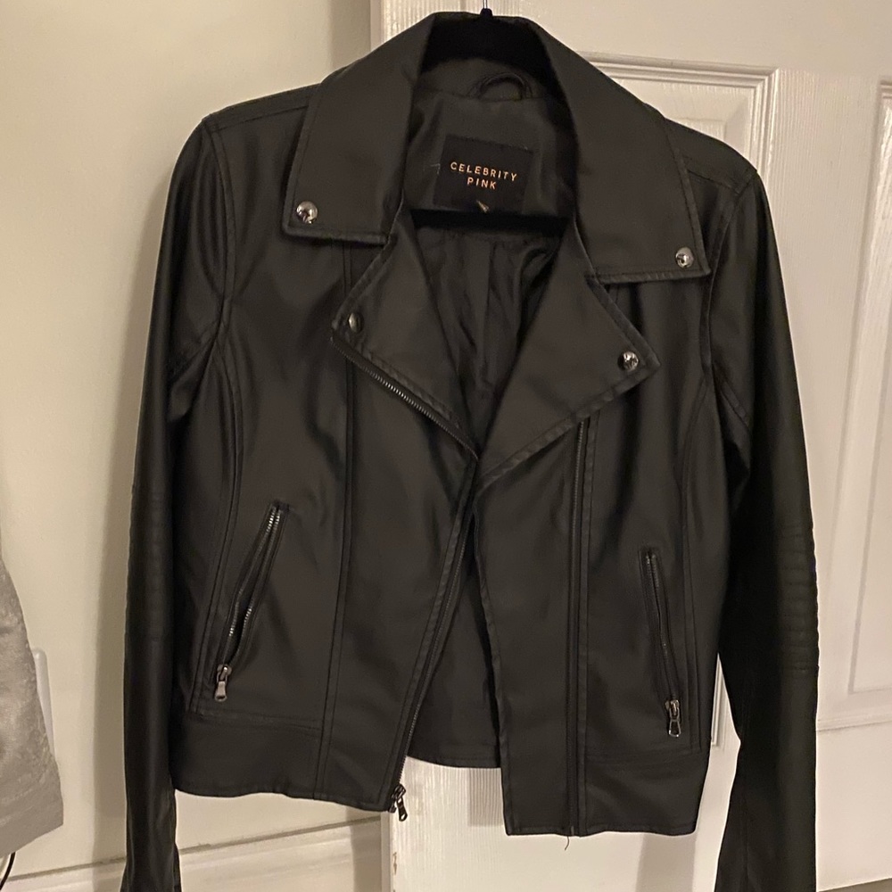 Celebrity Pink Faux Leather Moto Jacket